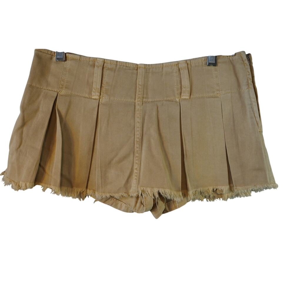 Free People Pleated Micro Mini Skort Denim Mustard Low Rise Y2K Tennis NWOT 6